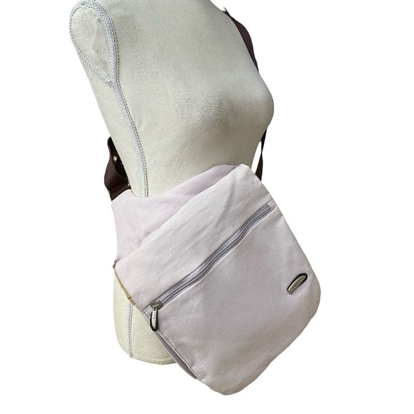 Travelon lilac canvas crossbody messenger bag organizer pockets adjustable strap - Picture 2 of 14